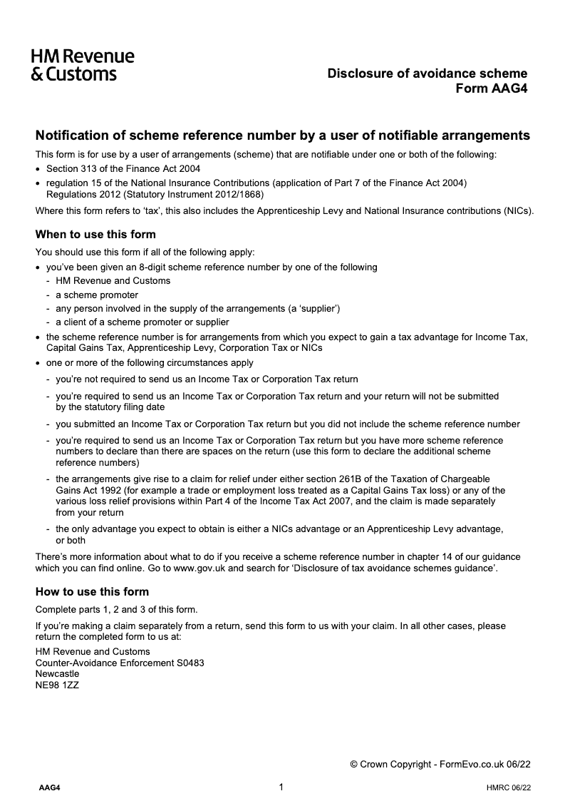 AAG4 IHT Disclosure of avoidance scheme Notification of scheme reference number by scheme user preview