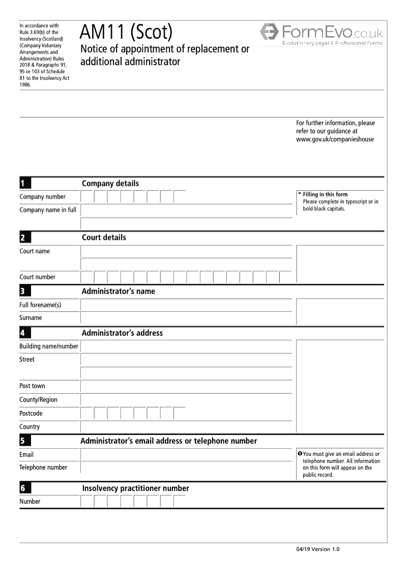 AM11 Scot Notice of Appointment of Replacement or Additional Administrator preview