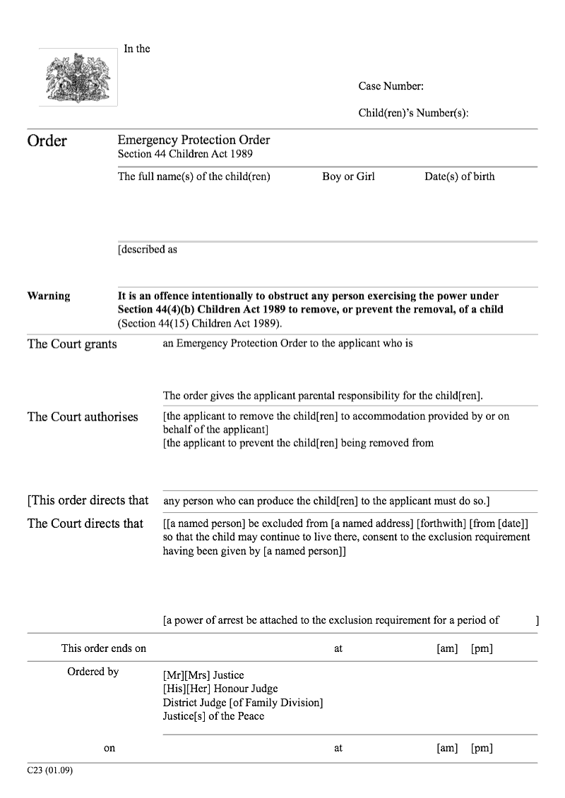 C23 Emergency Protection Order Section 44 Children Act 1989 preview