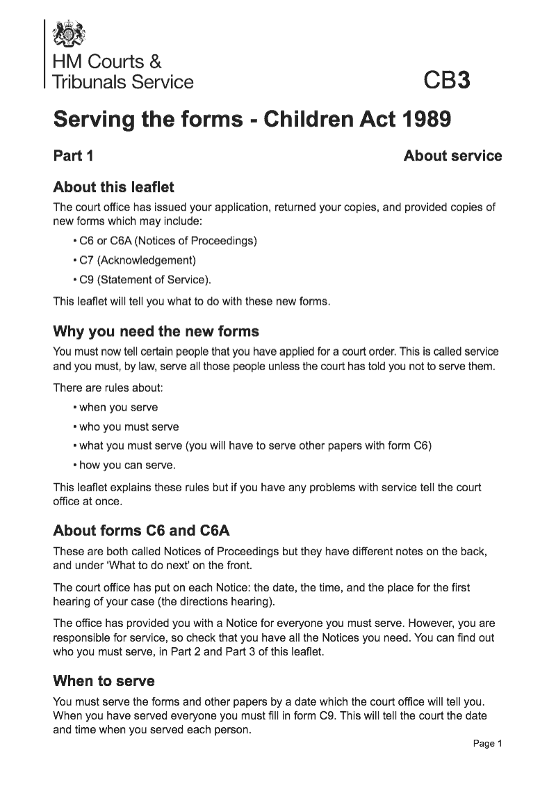 CB3 Guidance notes - Serving the forms - Children Act 1989