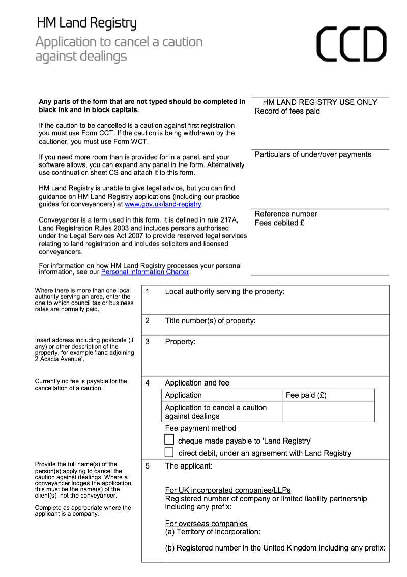 CCDX Application to cancel a caution against dealings Word Version preview