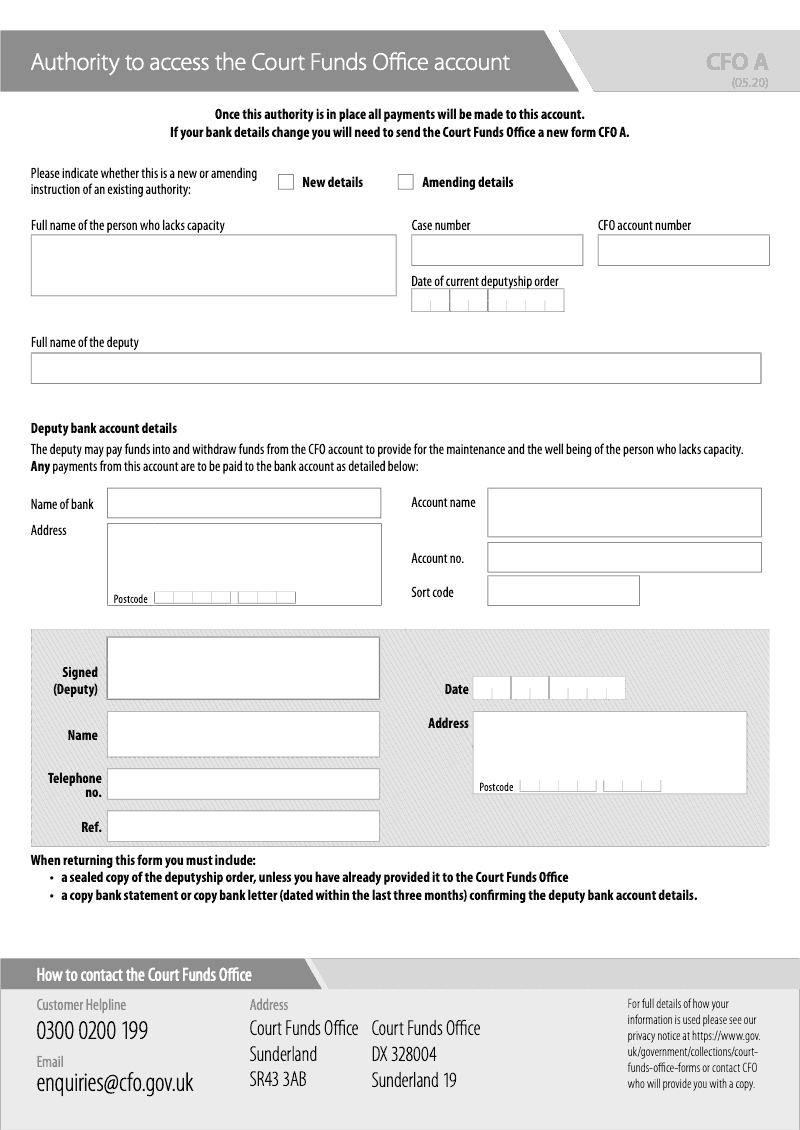 CFO A Authority to access the Court Funds Office account preview