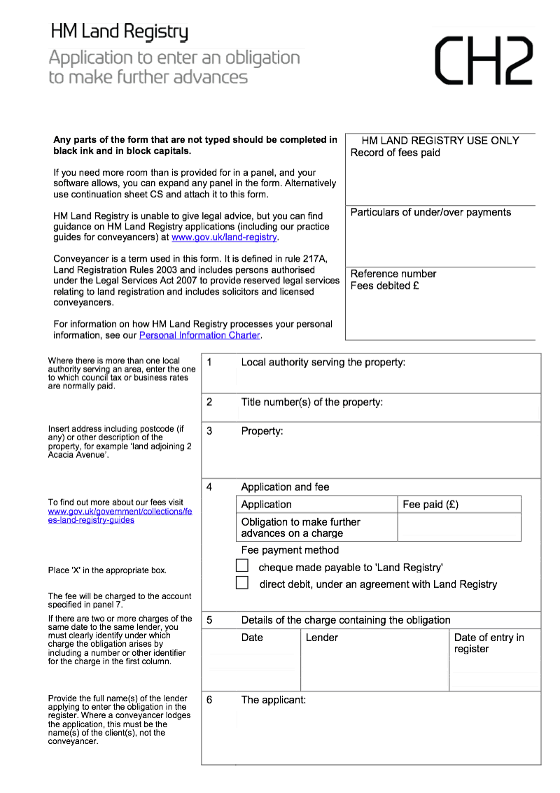 CH2 Application to enter an obligation to make further advances preview