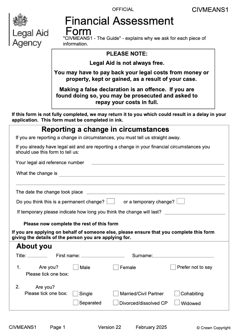 CIV MEANS1 Financial Assessment Form preview