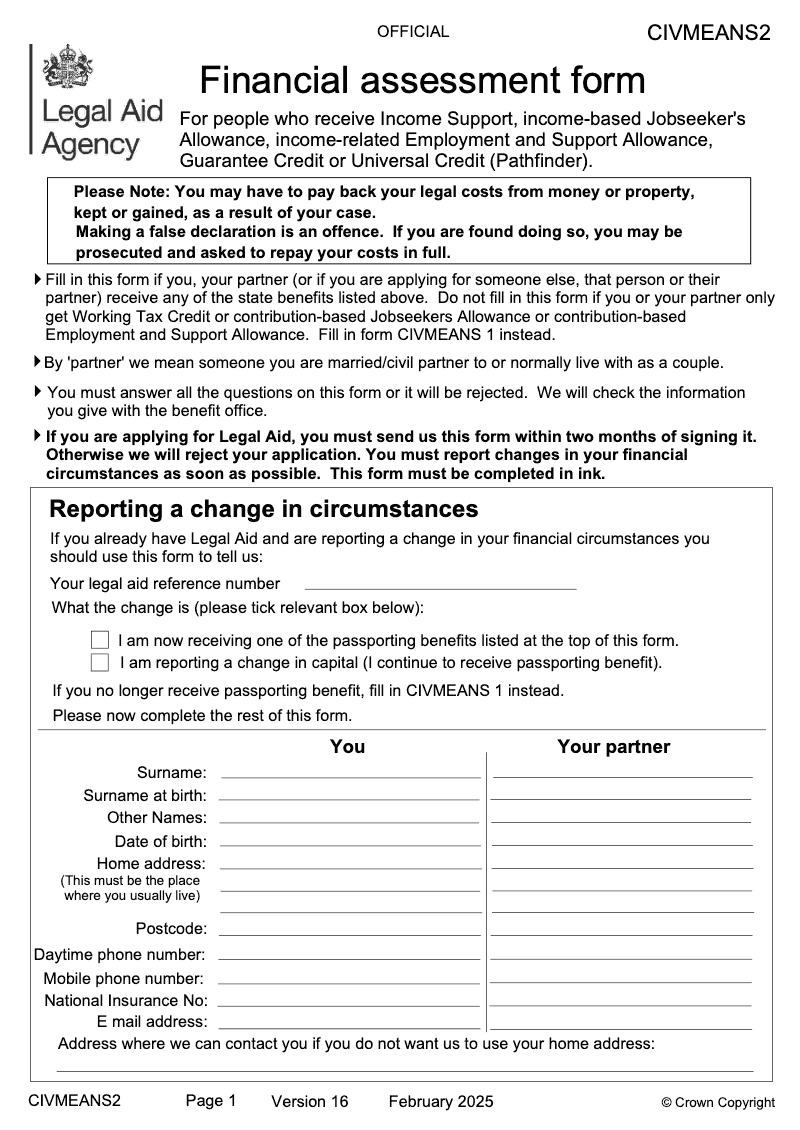 CIV MEANS2 Financial Assessment Form preview