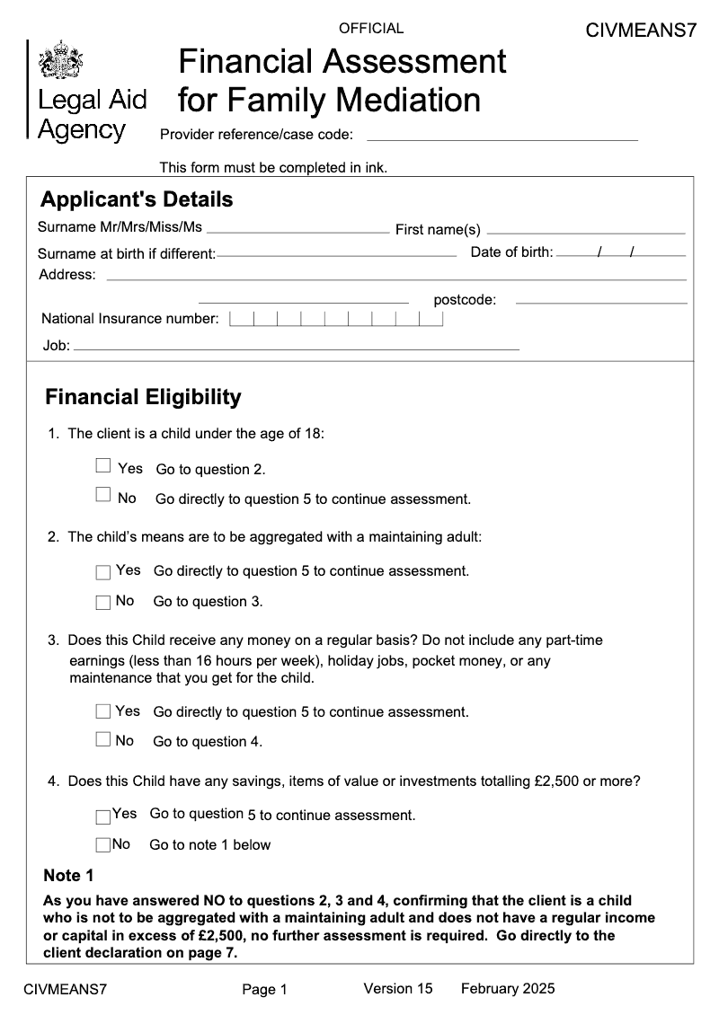 CIV MEANS7 Financial Assessment for Family Mediation preview