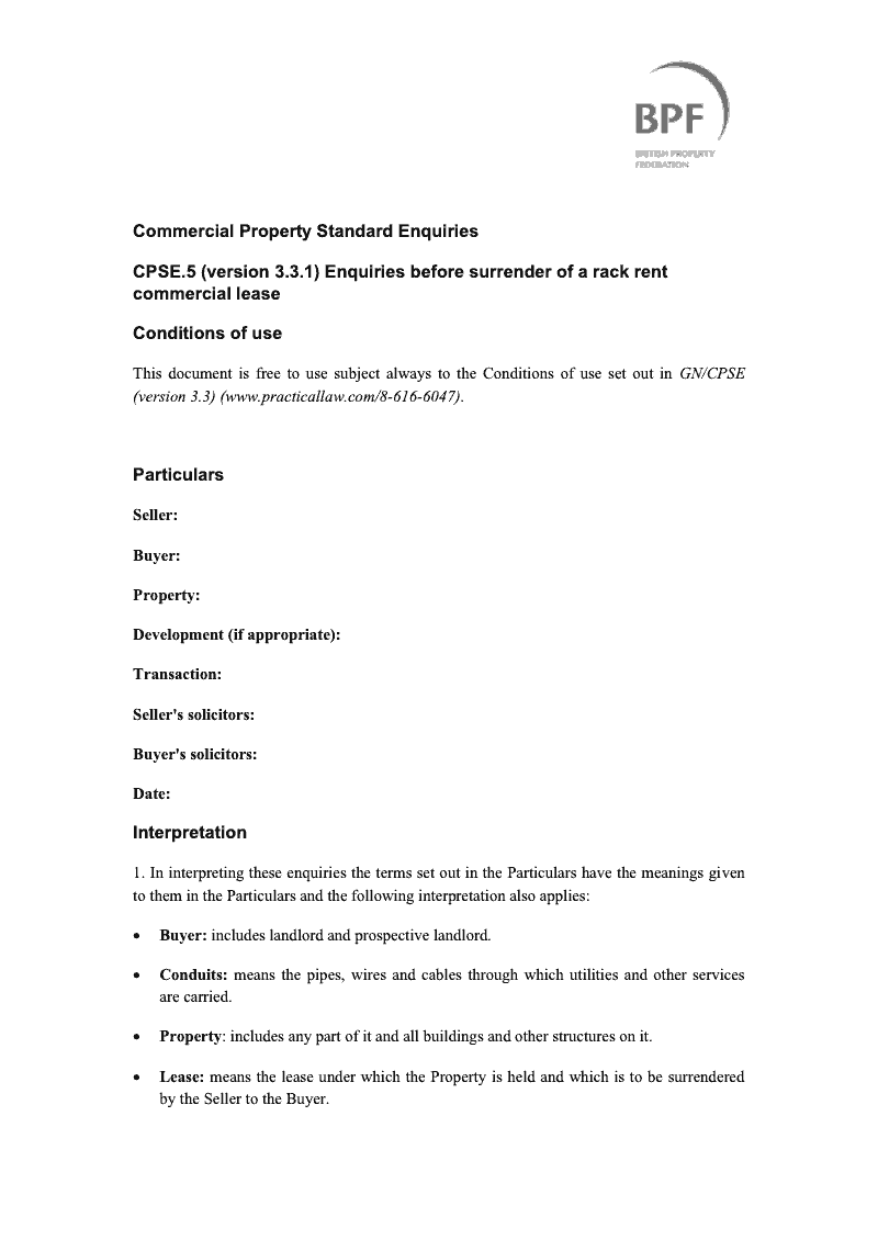 CPSE5 Enquiries before Surrender of a Rack Rent Commercial Lease preview