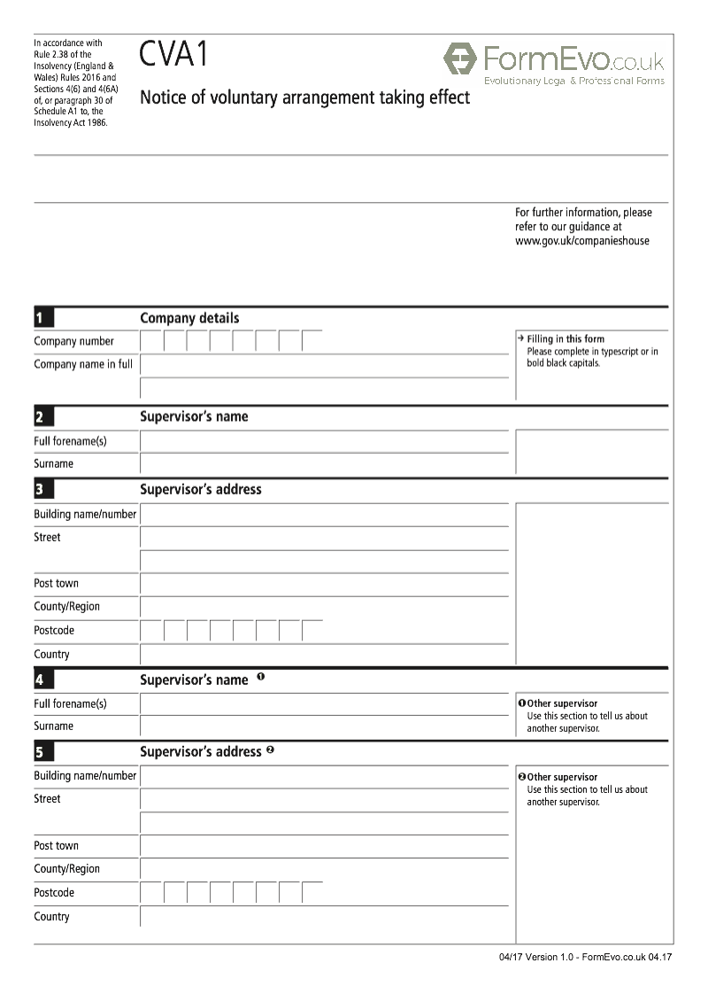 CVA1 Notice of voluntary arrangement taking effect Rule 2 38 preview
