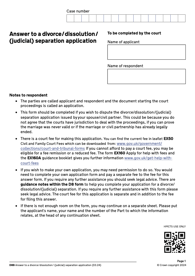 D8B Answer to a Divorce Dissolution Judicial Separation Application electronic signature available DIV3 preview