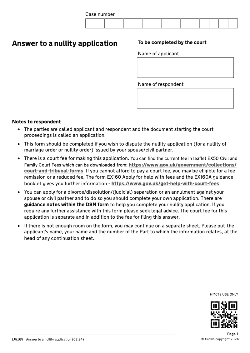 D8BN Answer to a nullity application preview