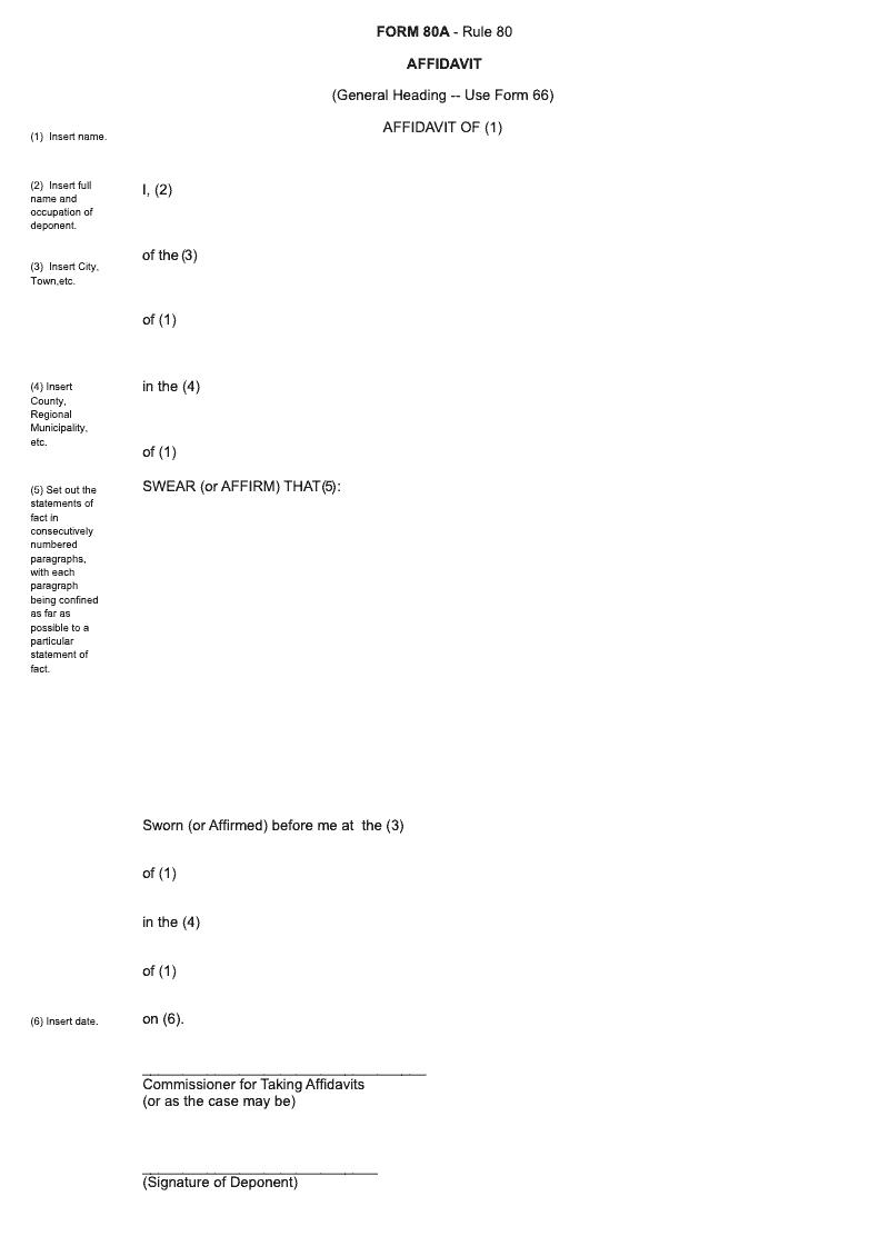 FORM 80A Affidavit electronic signature available preview