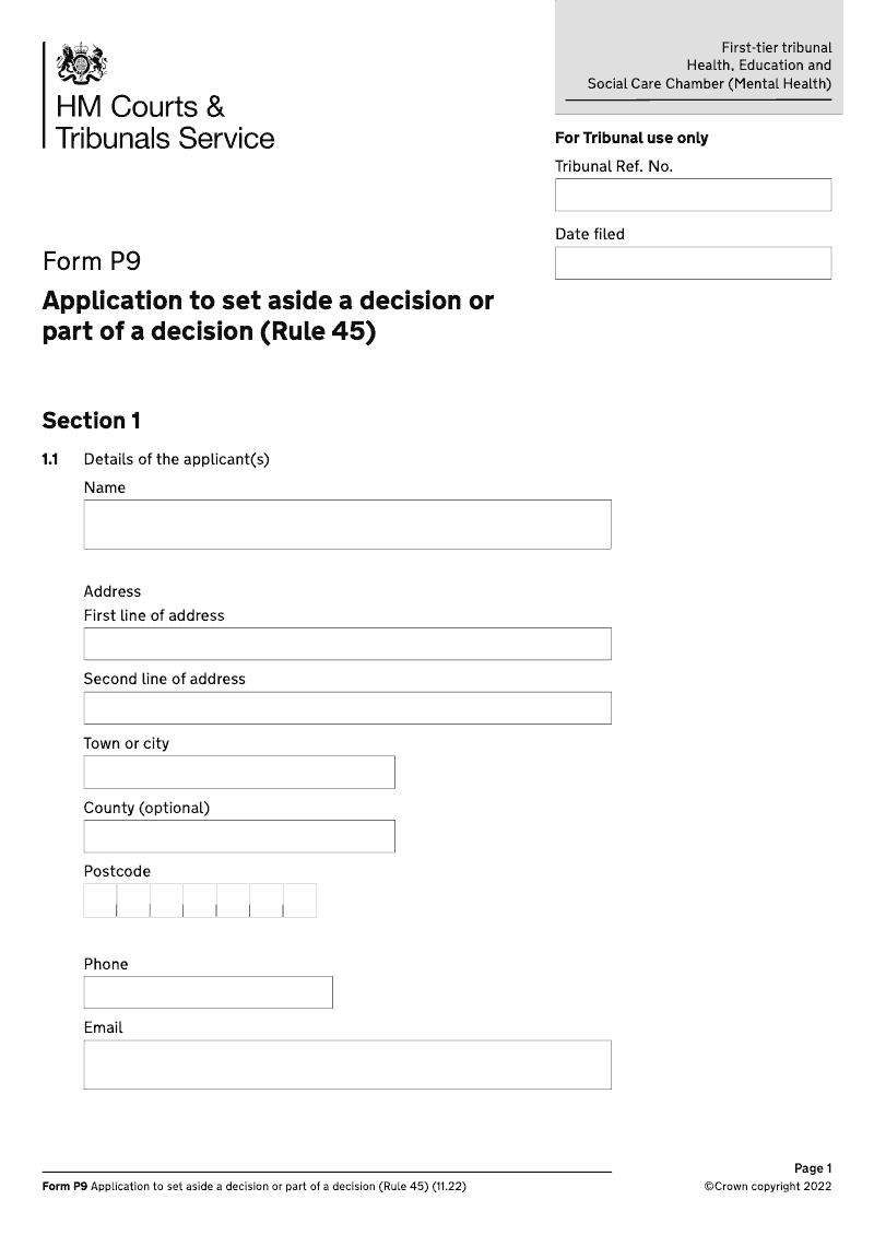 FormP9 Application to set aside a decision or part of a decision Rule 45 electronic signature available preview