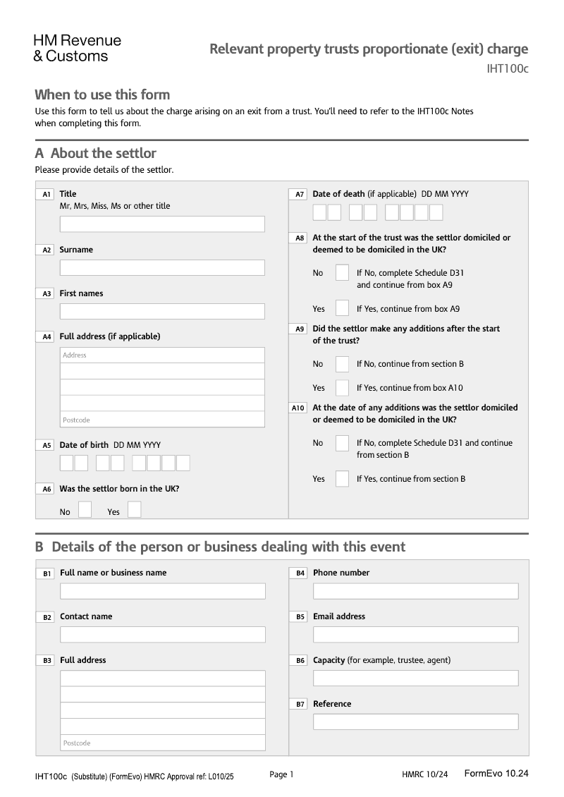 IHT100c 2025 Relevant property trusts proportionate exit charge preview