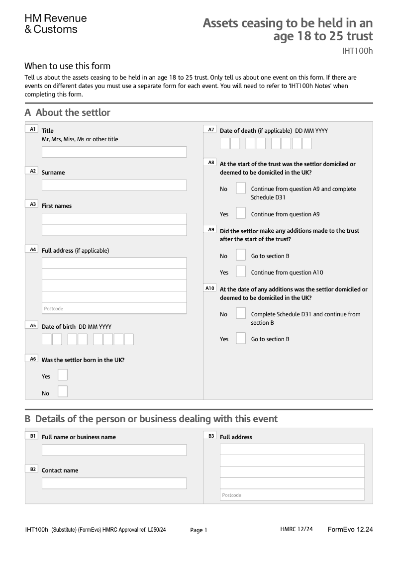 IHT100h 2025 Assets ceasing to be held in an age 18 to 25 trust preview