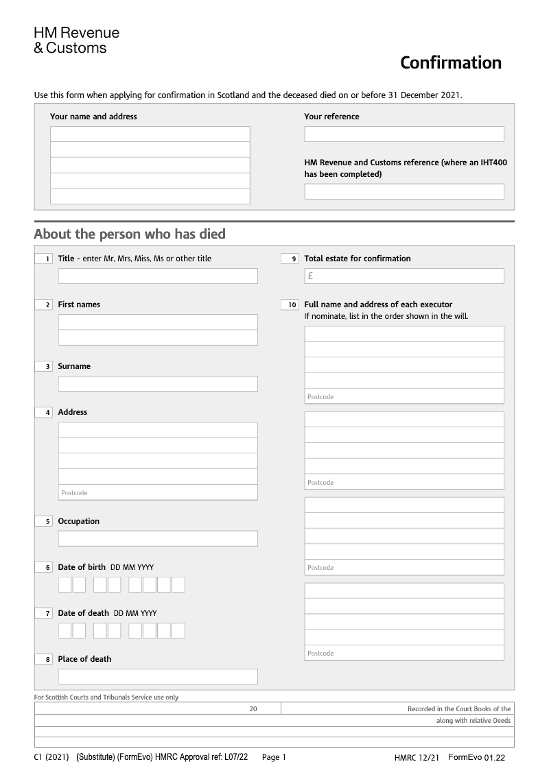 IHTC1 Inventory Form Confirmation Deceased died on or before 31 December 2021 preview