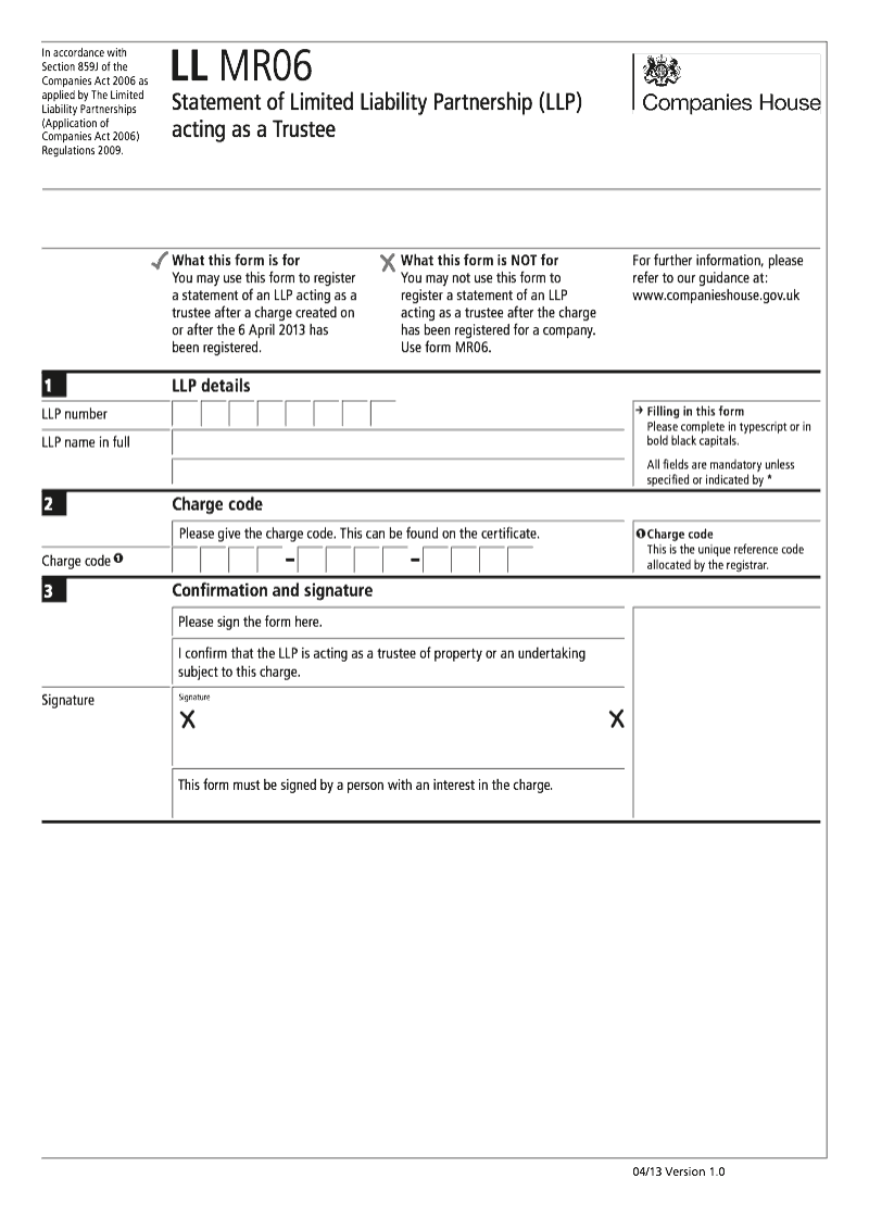 LL MR06 Statement of Limited Liability Partnership LLP acting as a trustee Section 859J preview