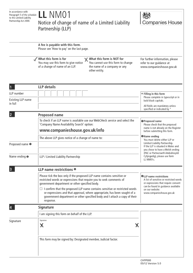 LL NM01 Notice of change of name of a Limited Liability Partnership LLP preview