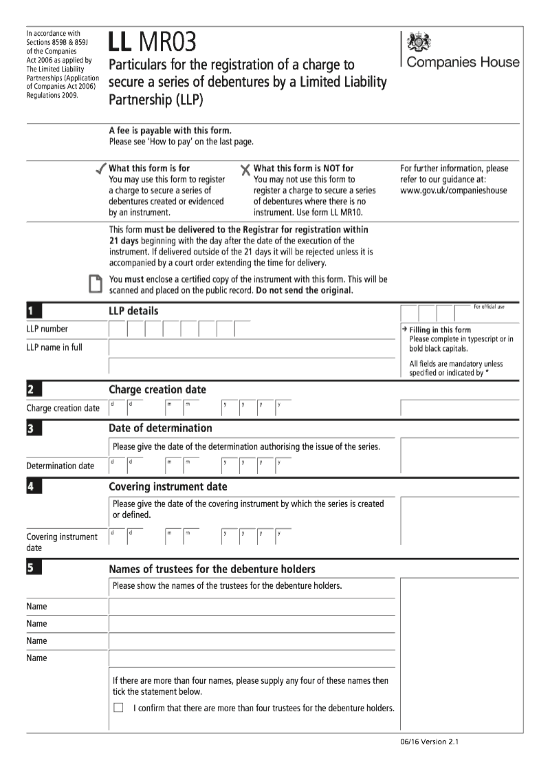 LLMR03 Particulars for the registration of a charge preview