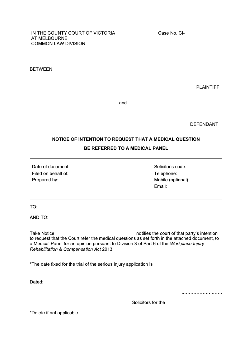 Medical Notice Notice of intention to request that a medical question be referred to a medical panel electronic signature available preview