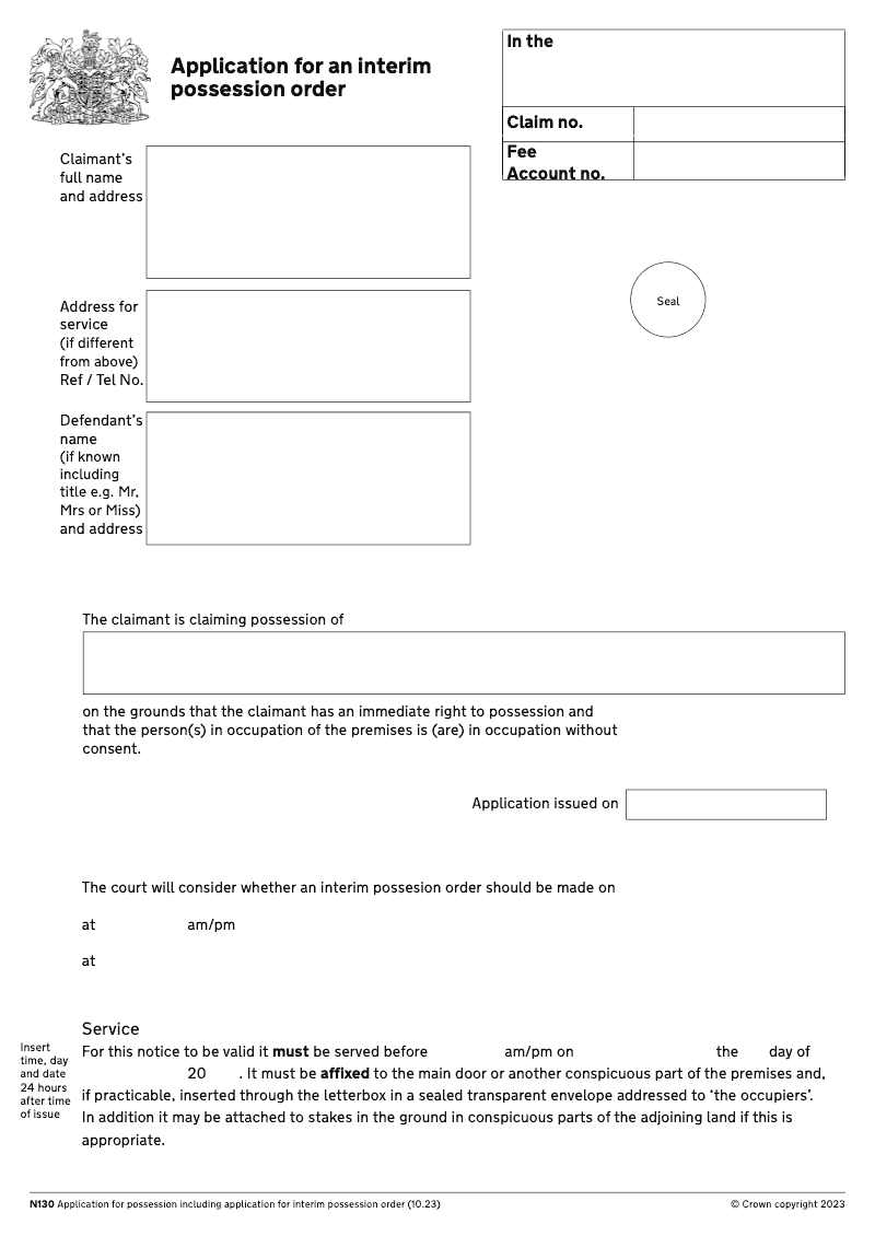 N130 Application for an interim possession order preview