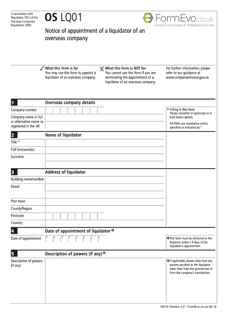 OS LQ01 Notice of appointment of a liquidator of an overseas company Regulation 70 1 preview