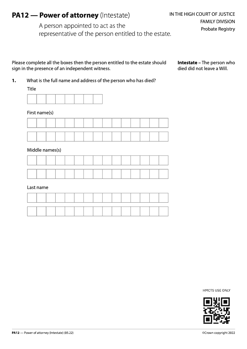 PA12 Power of Attorney Intestate preview