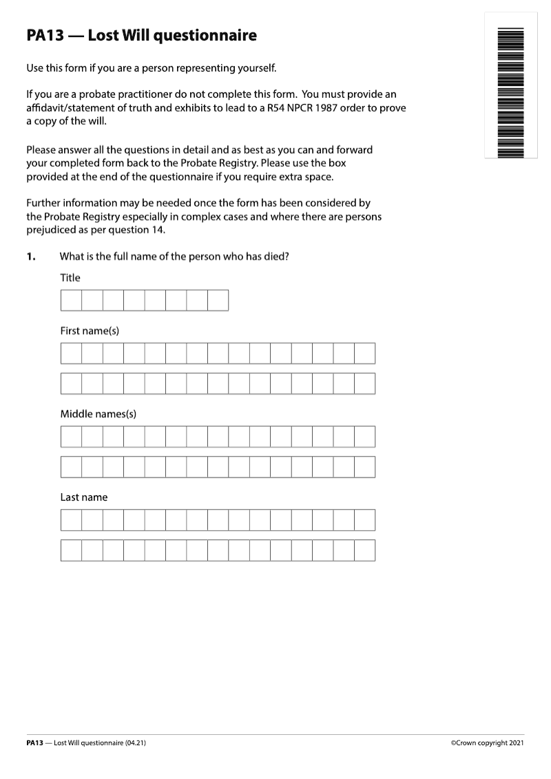 PA13 Lost Will Questionnaire preview