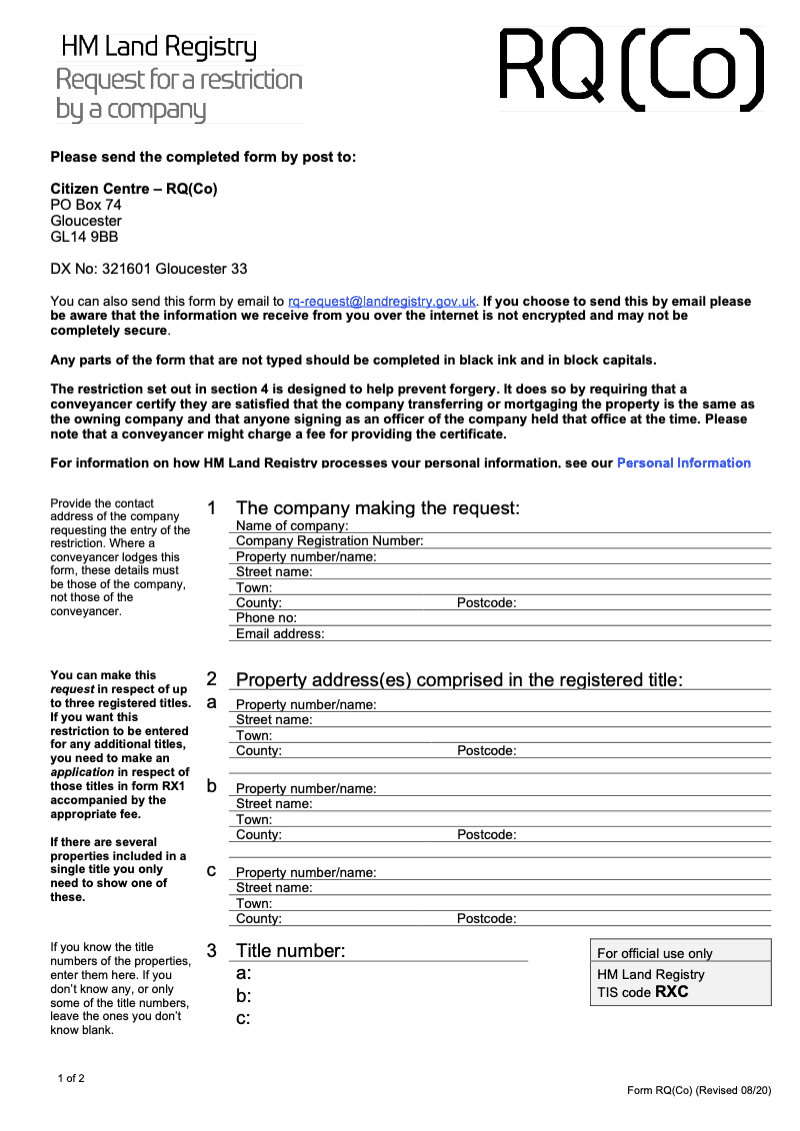 RQ Co X Request for a restriction by a company Word Version preview