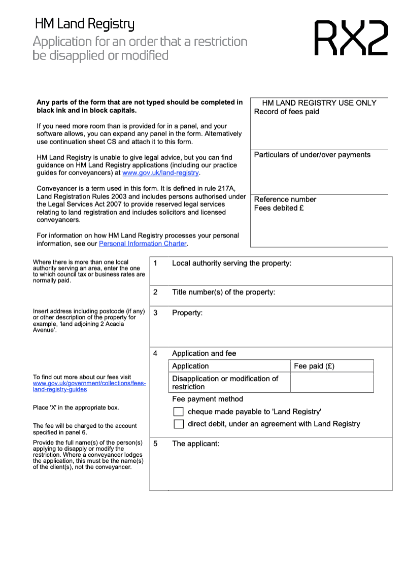 RX2X Application for an order that a restriction be disapplied or modified Word Version preview