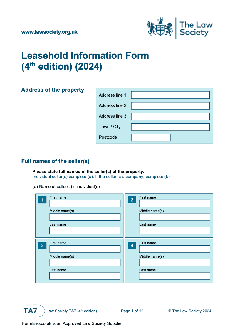 SA TA7 4thEdition Leasehold Information Form 4th edition 2024 CMS version preview