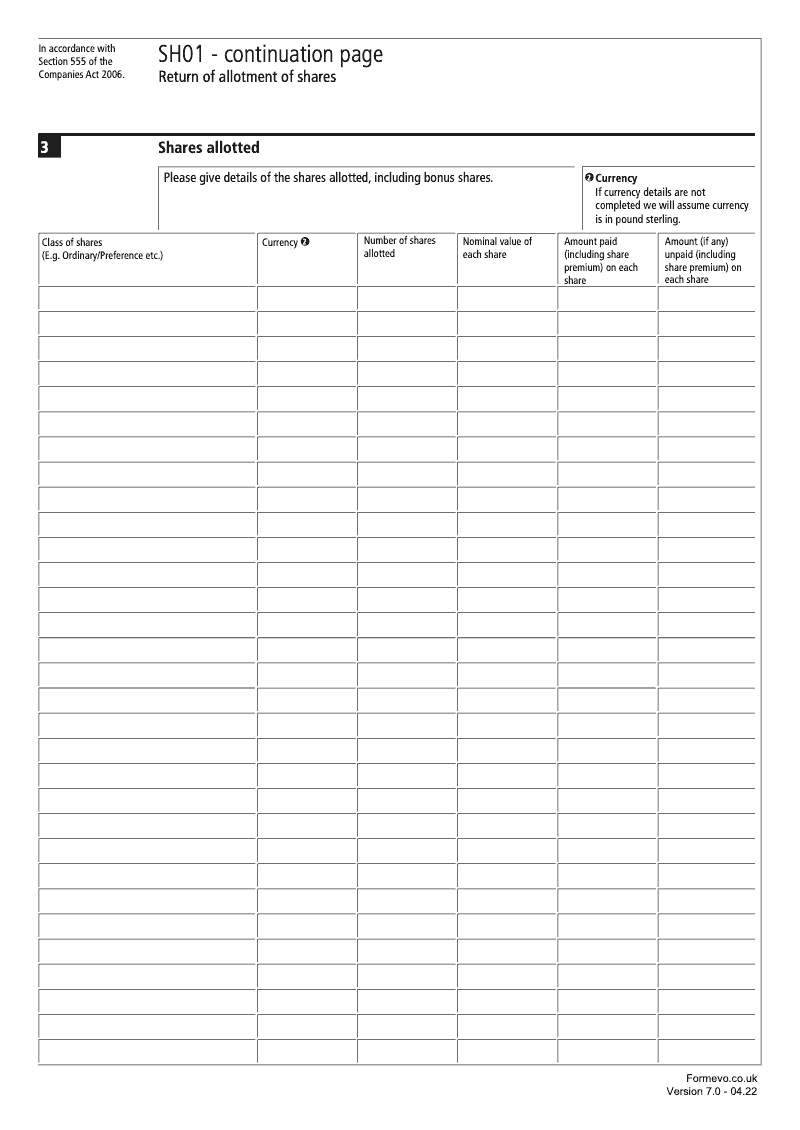 SH01 Continuation Page 1 Shares allotted continuation page SH01 Return of allotment of shares Section 555 preview