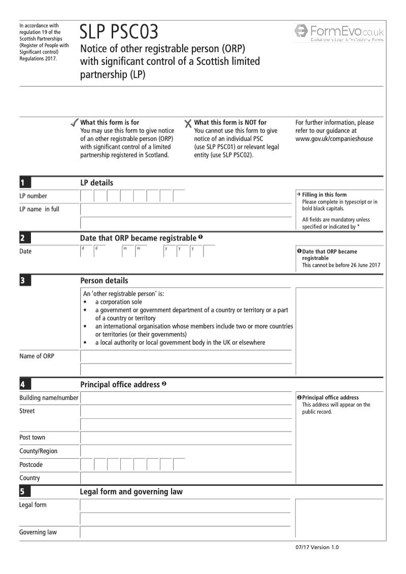 SLPPSC03 Notice of Other Registrable Person ORP with Significant Control of a Scottish Limited Partnership LP preview