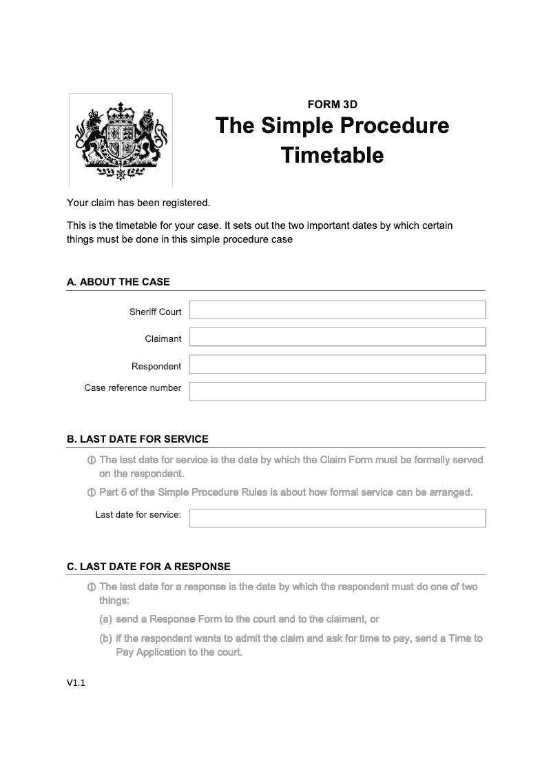 SP FORM3D Simple Procedure Timetable preview