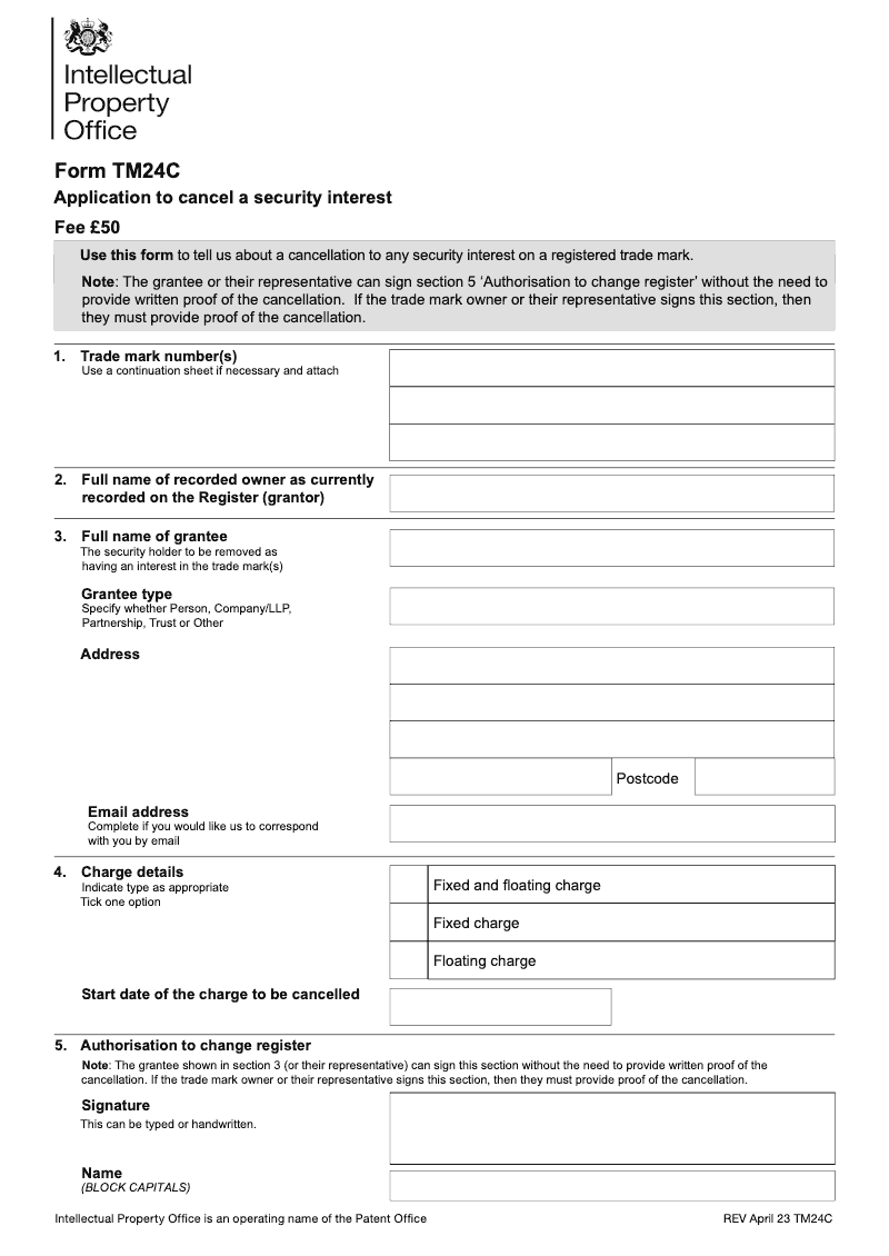 TM24C Application to cancel a security interest preview