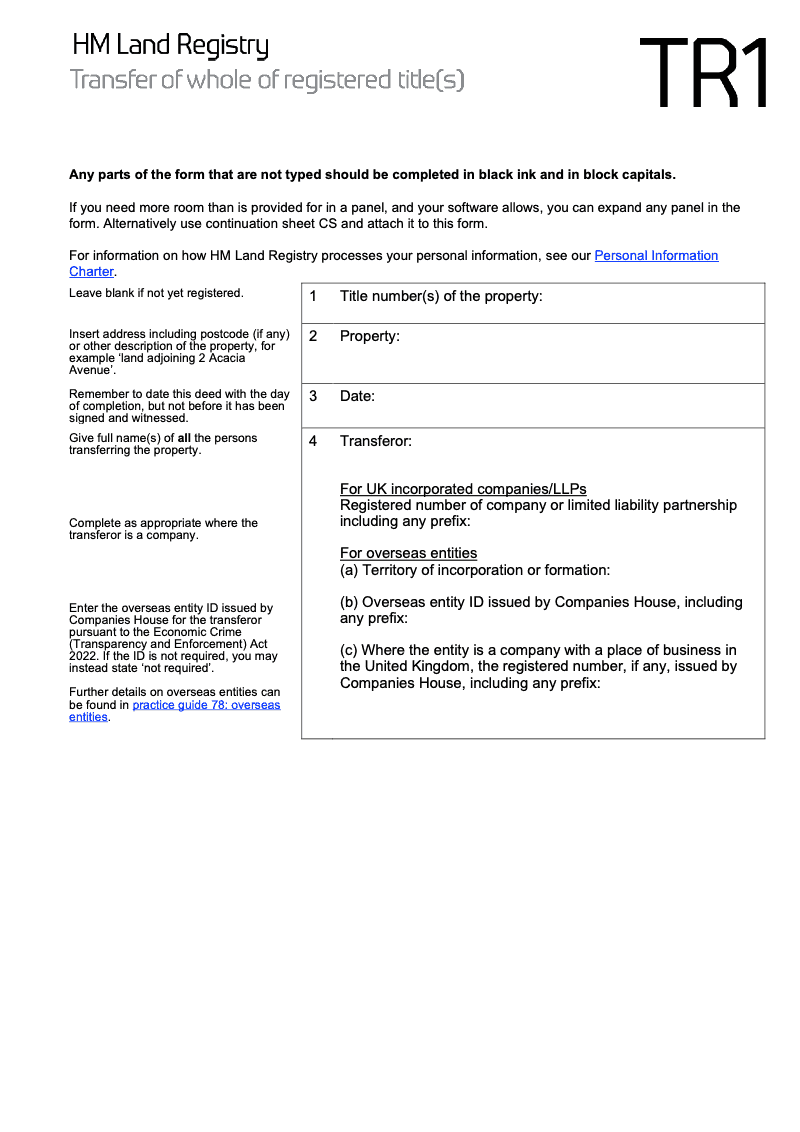 TR1 Transfer of whole of registered title s preview