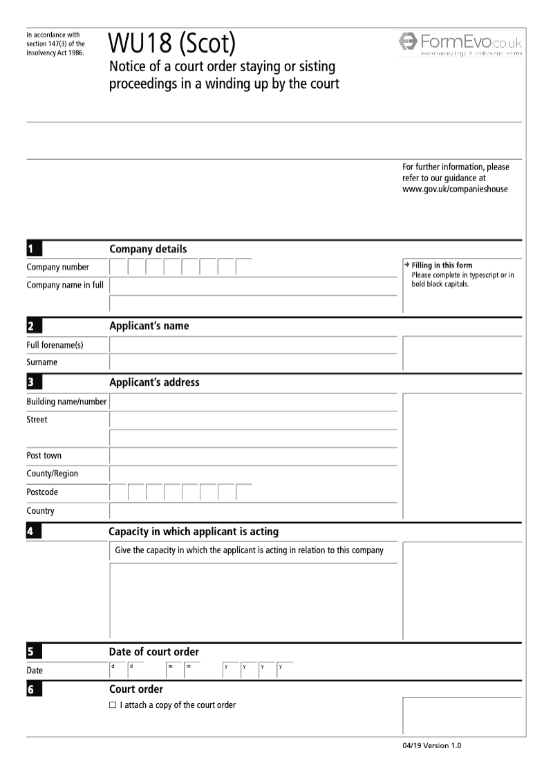 WU18 Scot Notice of a Court Order Staying or Sitting Proceedings in a Winding Up by the Court preview